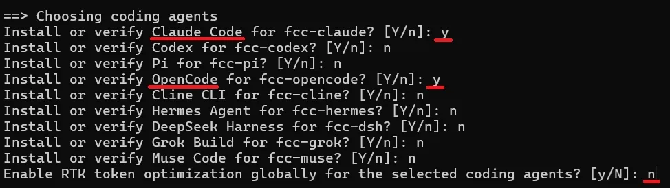 выбор агентов для установки роутера — Claude и OpenCode, советую RTK оптимизатор не ставить