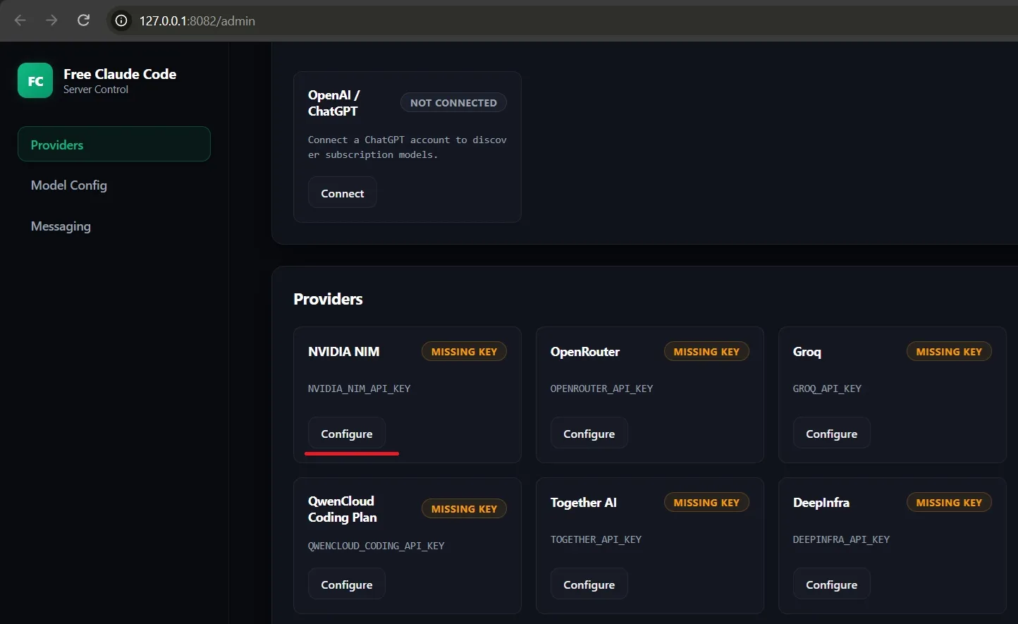 админка роутера на 127.0.0.1:8082/admin — статус Server Stopped